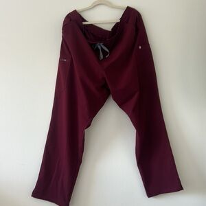 FIGS YOLA SKINNY SCRUB PANTS MAROON/BURGUNDY GREY DRAWSTRING